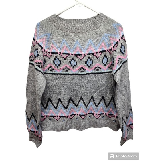 Arizona Sweater Womens XLarge Gray Geometric Print Acrylic Knit Long Sleeve - Picture 1 of 10